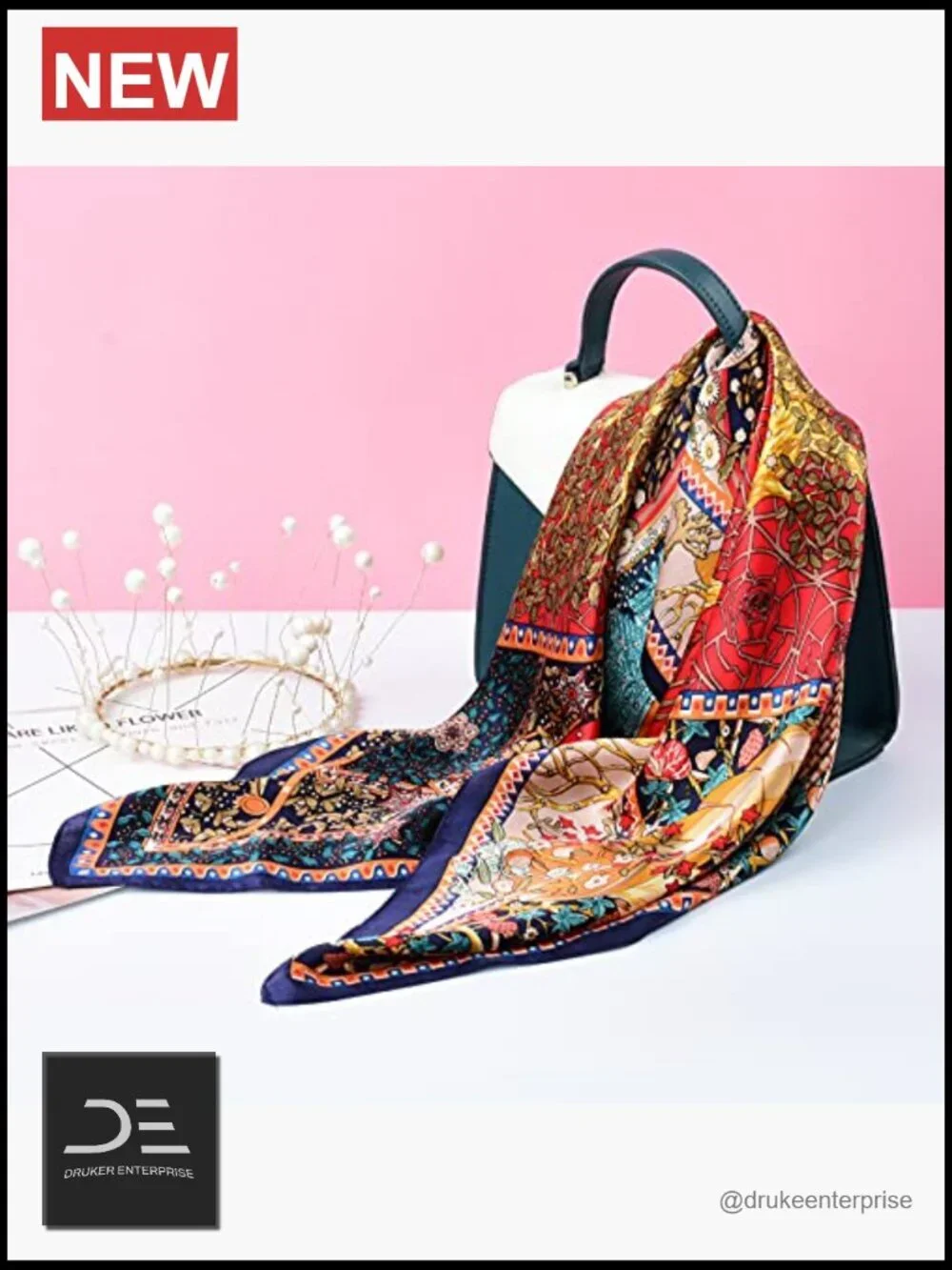 100% Mulberry Silk Square Head Scarf - 27